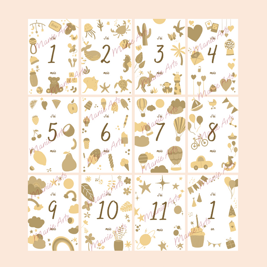 Cartes étapes Bébé - 12 mois illustrés